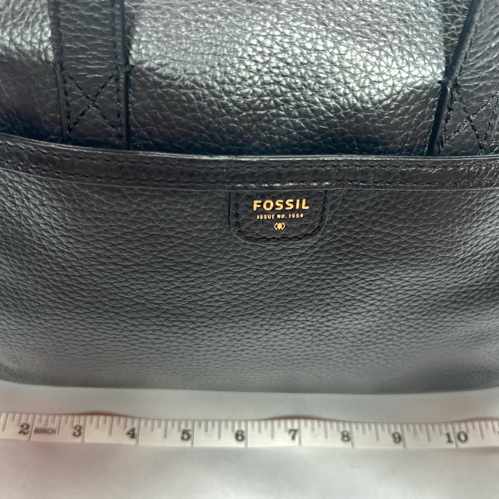 Fossil Black Pebbled Leather Satchel Bag Crossbody Top Handle Bowler Purse - Picture 9 of 13